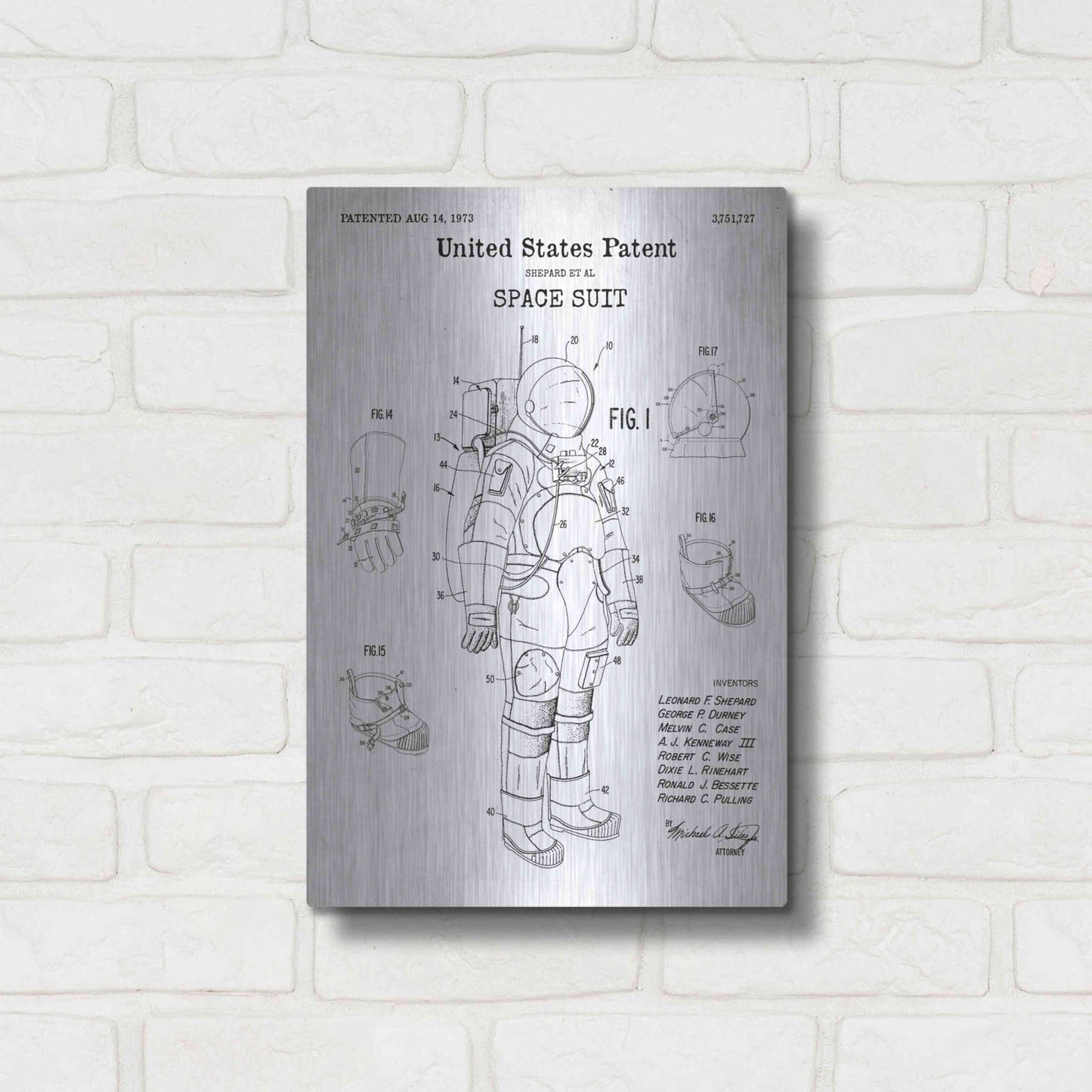 Luxe Metal Art 'Space Suit Blueprint Patent White' Acrylic Glass Wall Art,12x16