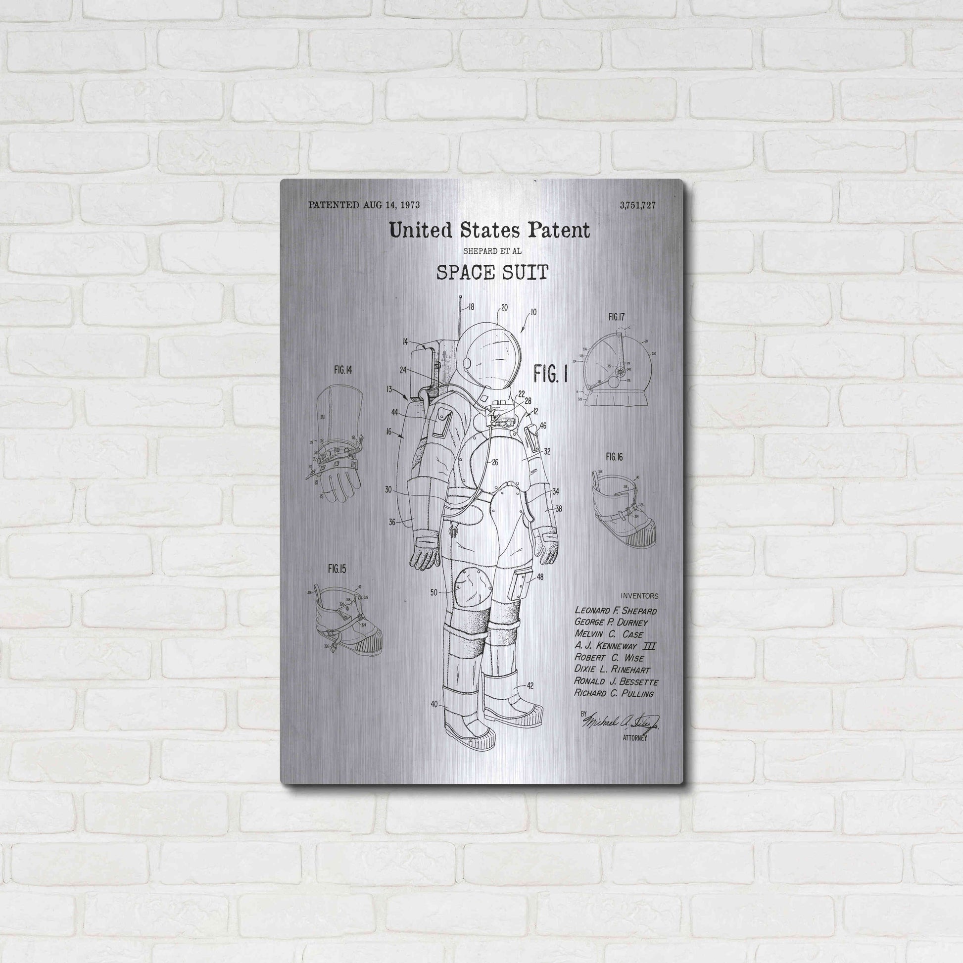 Luxe Metal Art 'Space Suit Blueprint Patent White' Acrylic Glass Wall Art,24x36