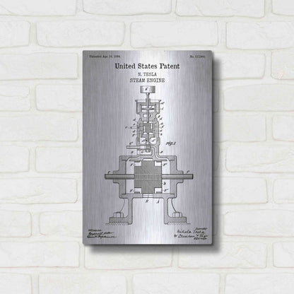 Luxe Metal Art 'Tesla Steam Engine Blueprint Patent White' Acrylic Glass Wall Art,12x16