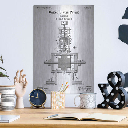 Luxe Metal Art 'Tesla Steam Engine Blueprint Patent White' Acrylic Glass Wall Art,12x16