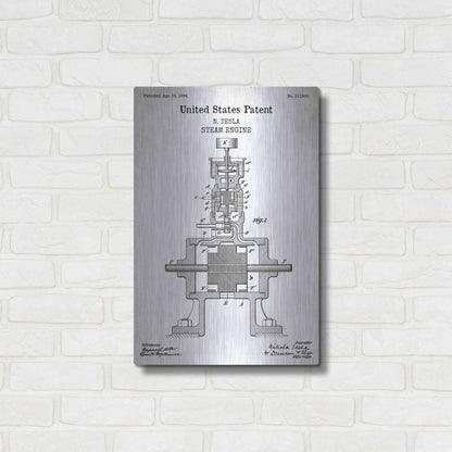 Luxe Metal Art 'Tesla Steam Engine Blueprint Patent White' Acrylic Glass Wall Art,16x24