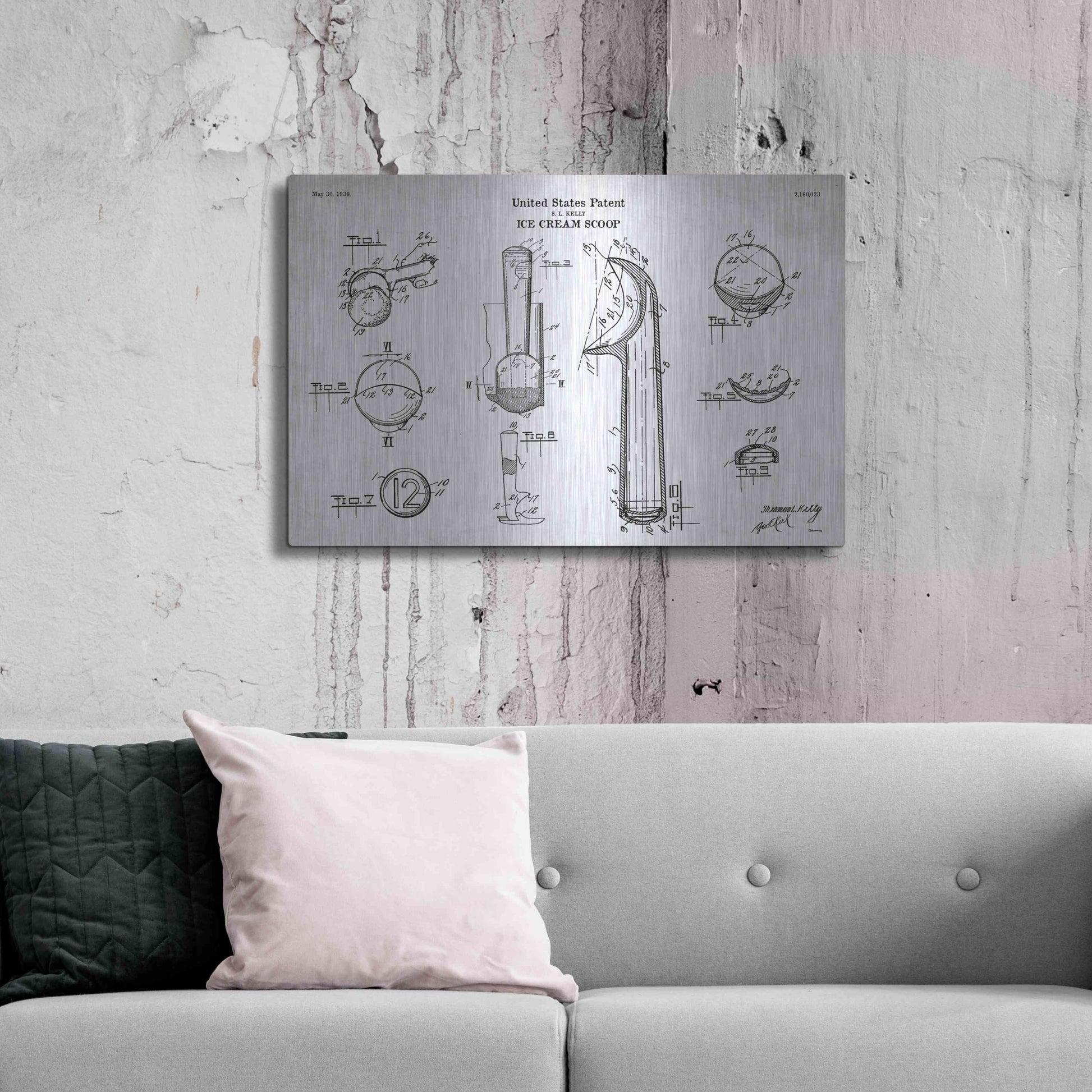 Luxe Metal Art 'Ice Cream Scoop Blueprint Patent White' Acrylic Glass Wall Art,36x24