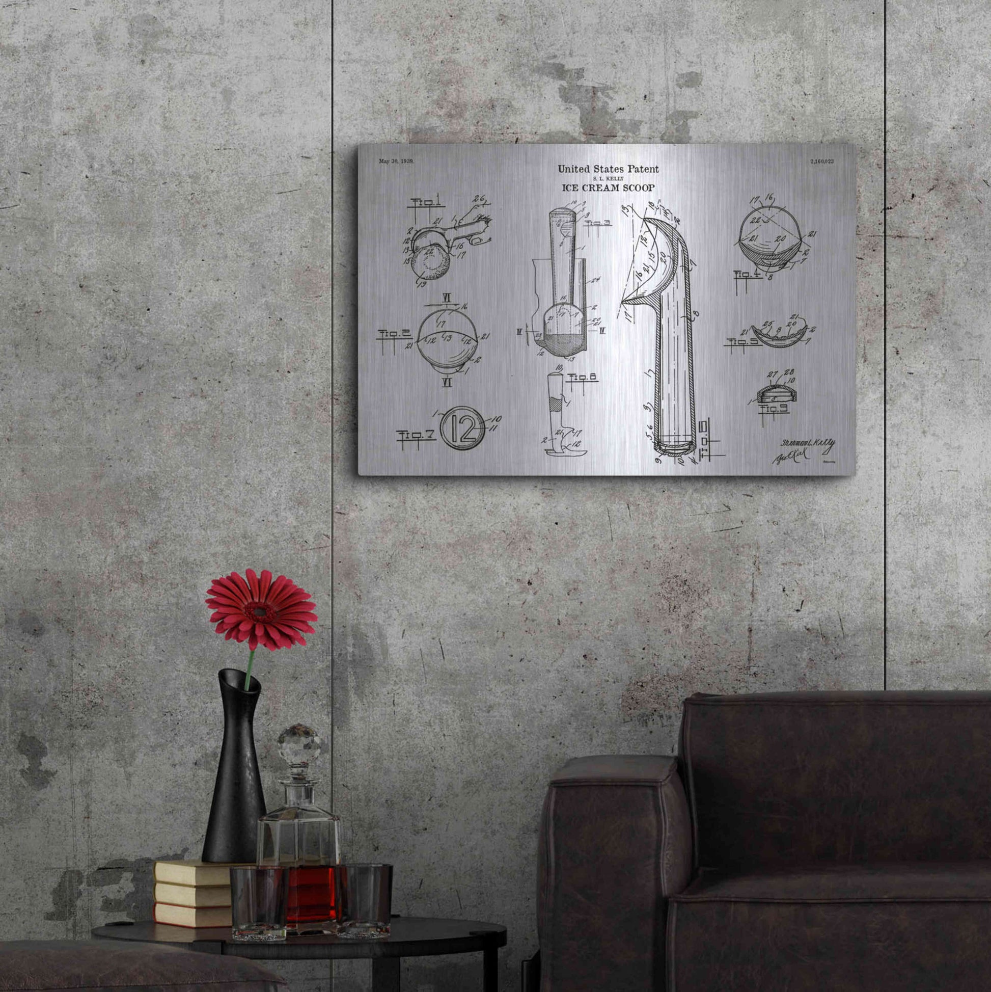 Luxe Metal Art 'Ice Cream Scoop Blueprint Patent White' Acrylic Glass Wall Art,36x24