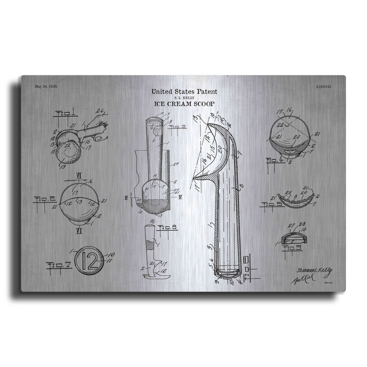 Luxe Metal Art 'Ice Cream Scoop Blueprint Patent White' Metal Wall Art