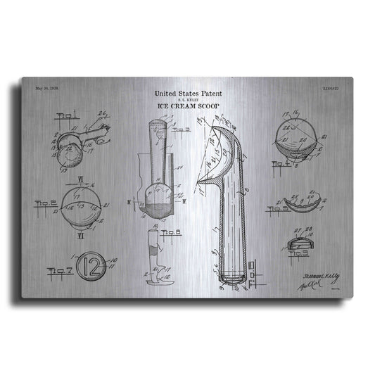 Luxe Metal Art 'Ice Cream Scoop Blueprint Patent White' Acrylic Glass Wall Art