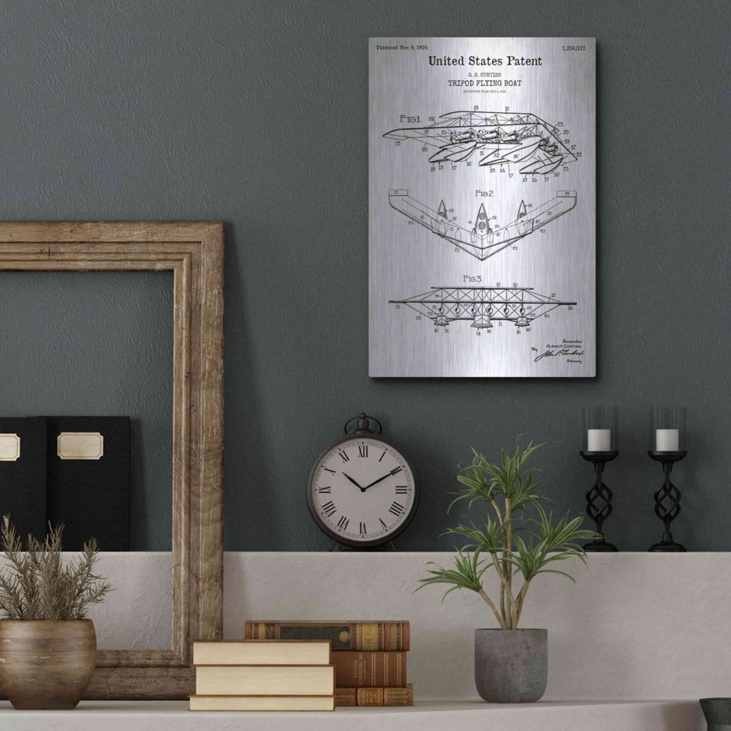 Luxe Metal Art 'Tripod Flying Boat Blueprint Patent White' Acrylic Glass Wall Art,12x16