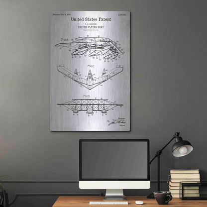 Luxe Metal Art 'Tripod Flying Boat Blueprint Patent White' Acrylic Glass Wall Art,24x36