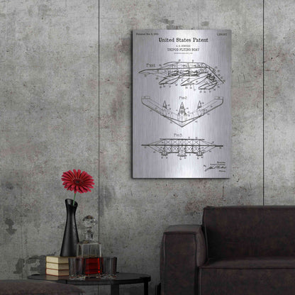 Luxe Metal Art 'Tripod Flying Boat Blueprint Patent White' Acrylic Glass Wall Art,24x36