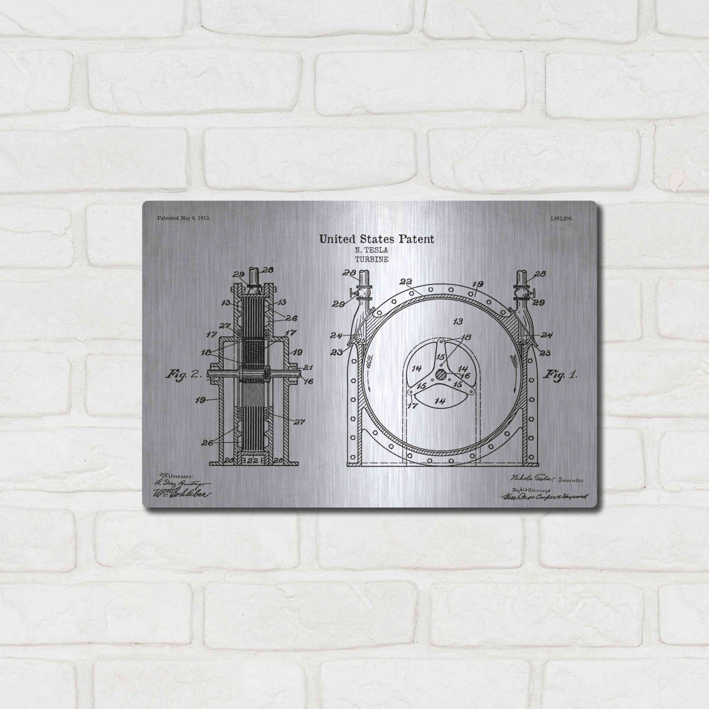 Luxe Metal Art 'Tesla Turbine Blueprint Patent White' Acrylic Glass Wall Art,16x12