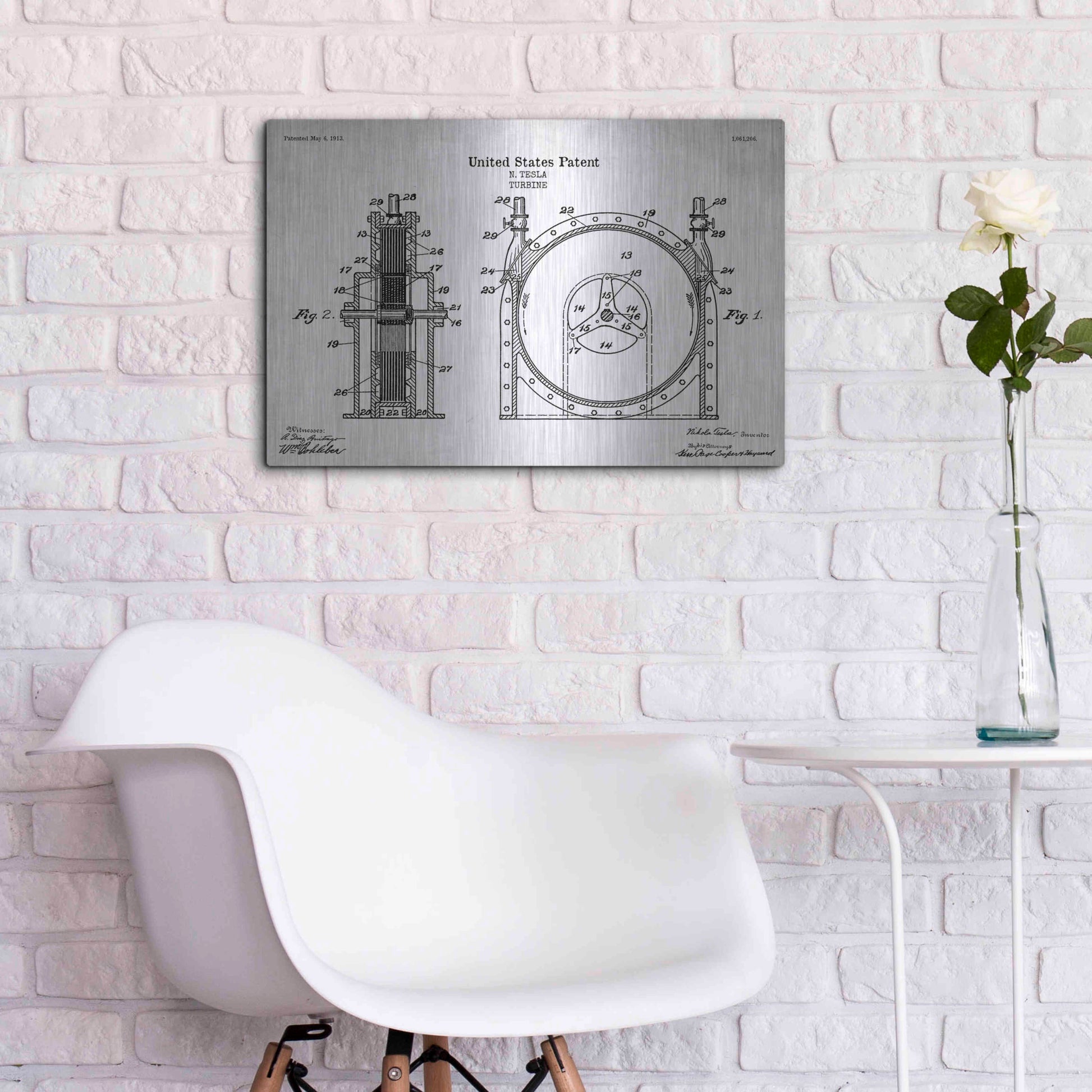 Luxe Metal Art 'Tesla Turbine Blueprint Patent White' Acrylic Glass Wall Art,24x16