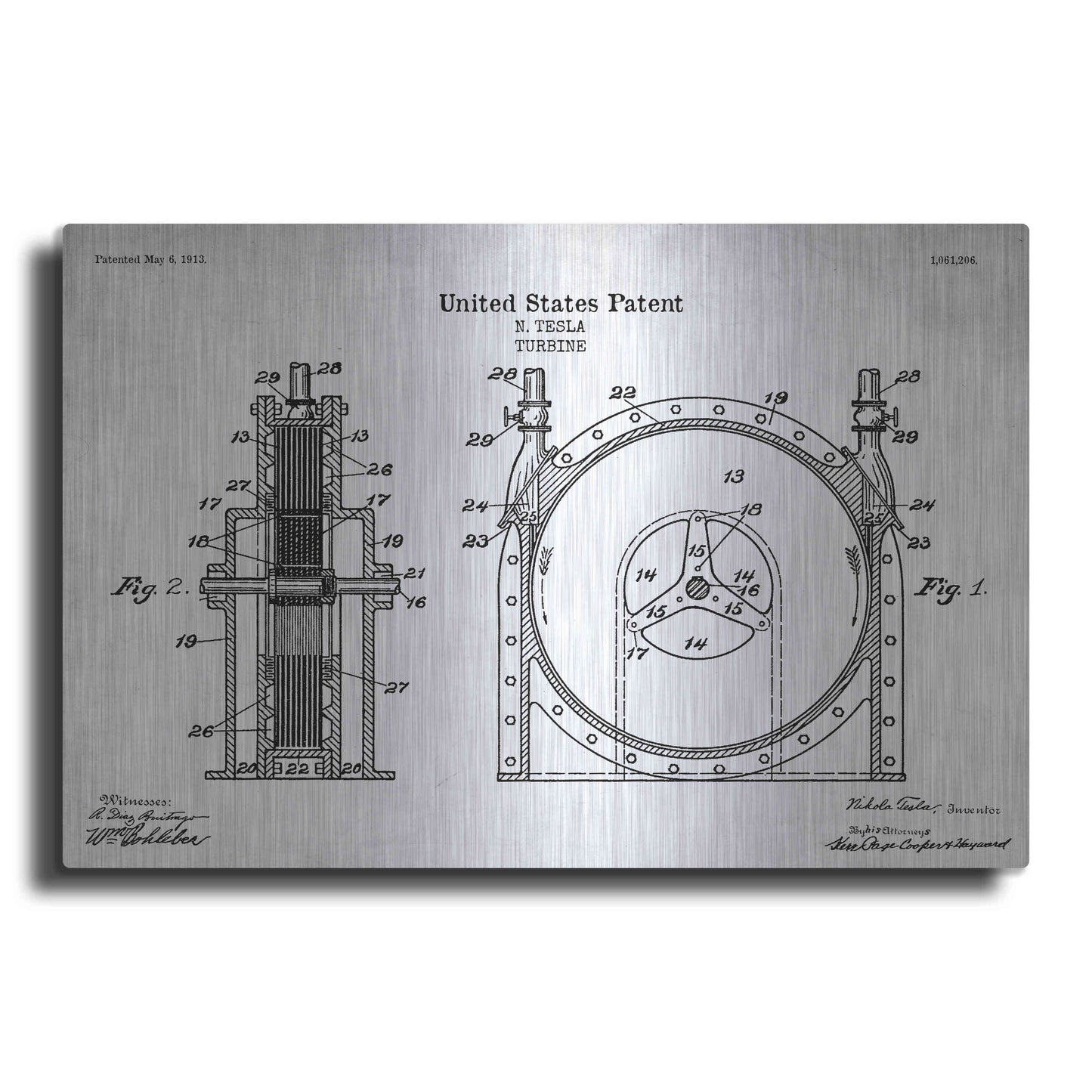 Luxe Metal Art 'Tesla Turbine Blueprint Patent White' Acrylic Glass Wall Art