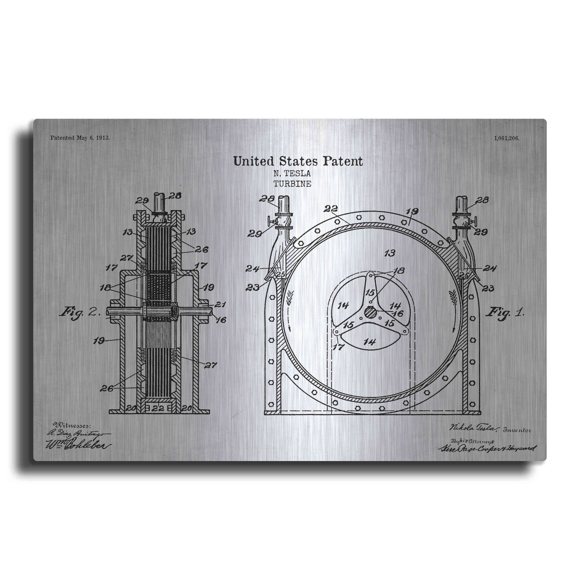 Luxe Metal Art 'Tesla Turbine Blueprint Patent White' Acrylic Glass Wall Art