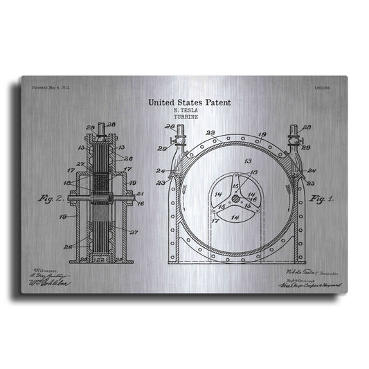 Luxe Metal Art 'Tesla Turbine Blueprint Patent White' Acrylic Glass Wall Art