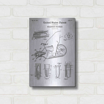 Luxe Metal Art 'Whiskey Pourer Blueprint Patent White' Acrylic Glass Wall Art,12x16