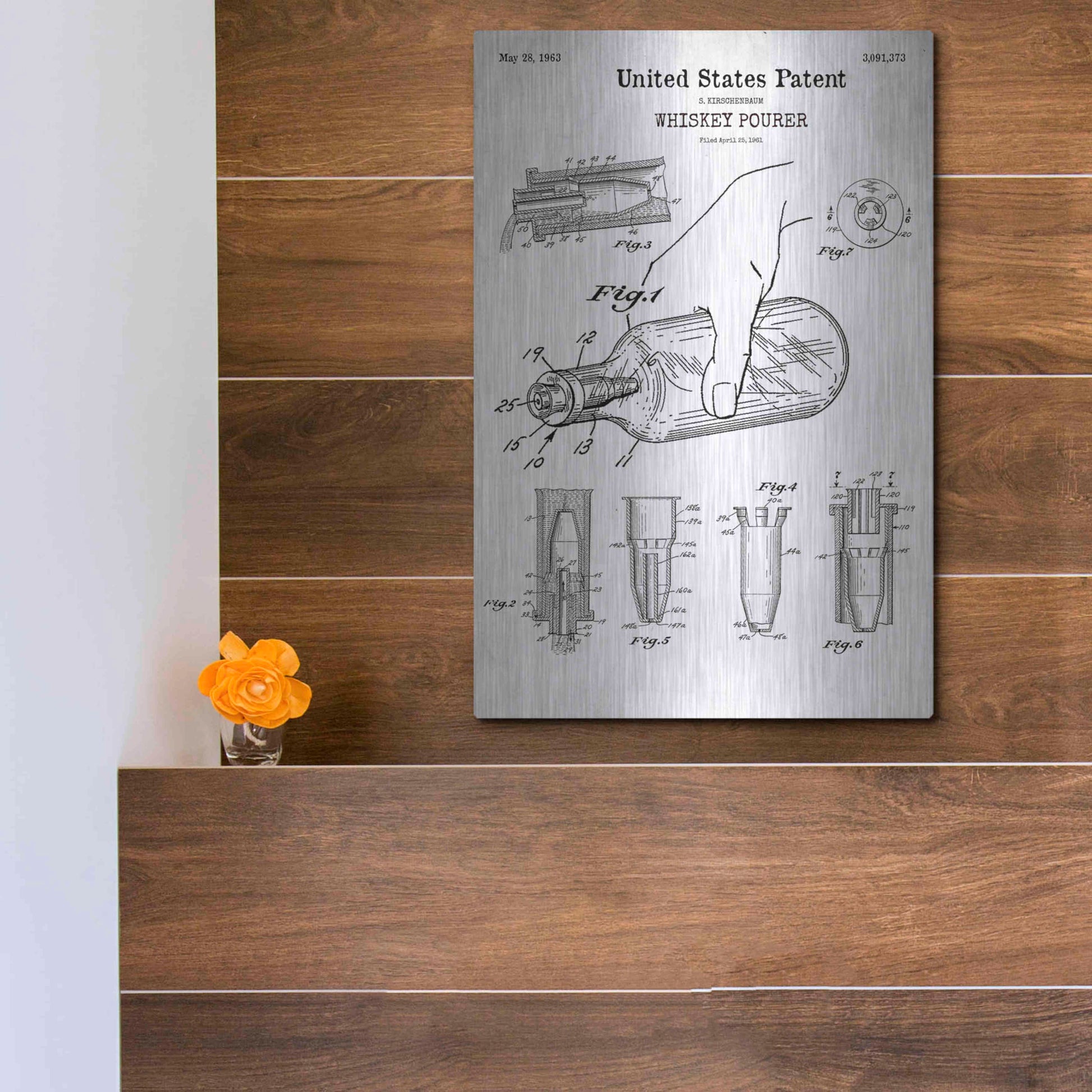 Luxe Metal Art 'Whiskey Pourer Blueprint Patent White' Acrylic Glass Wall Art,12x16