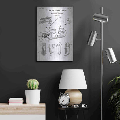 Luxe Metal Art 'Whiskey Pourer Blueprint Patent White' Acrylic Glass Wall Art,16x24