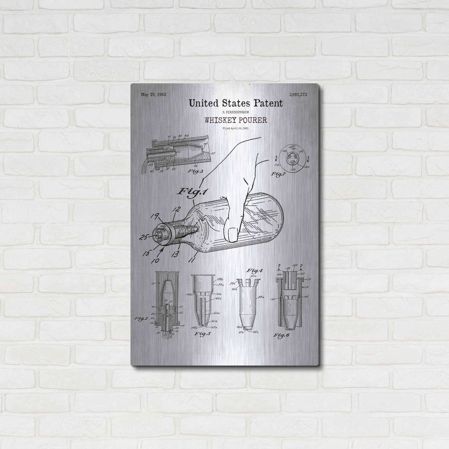 Luxe Metal Art 'Whiskey Pourer Blueprint Patent White' Acrylic Glass Wall Art,24x36