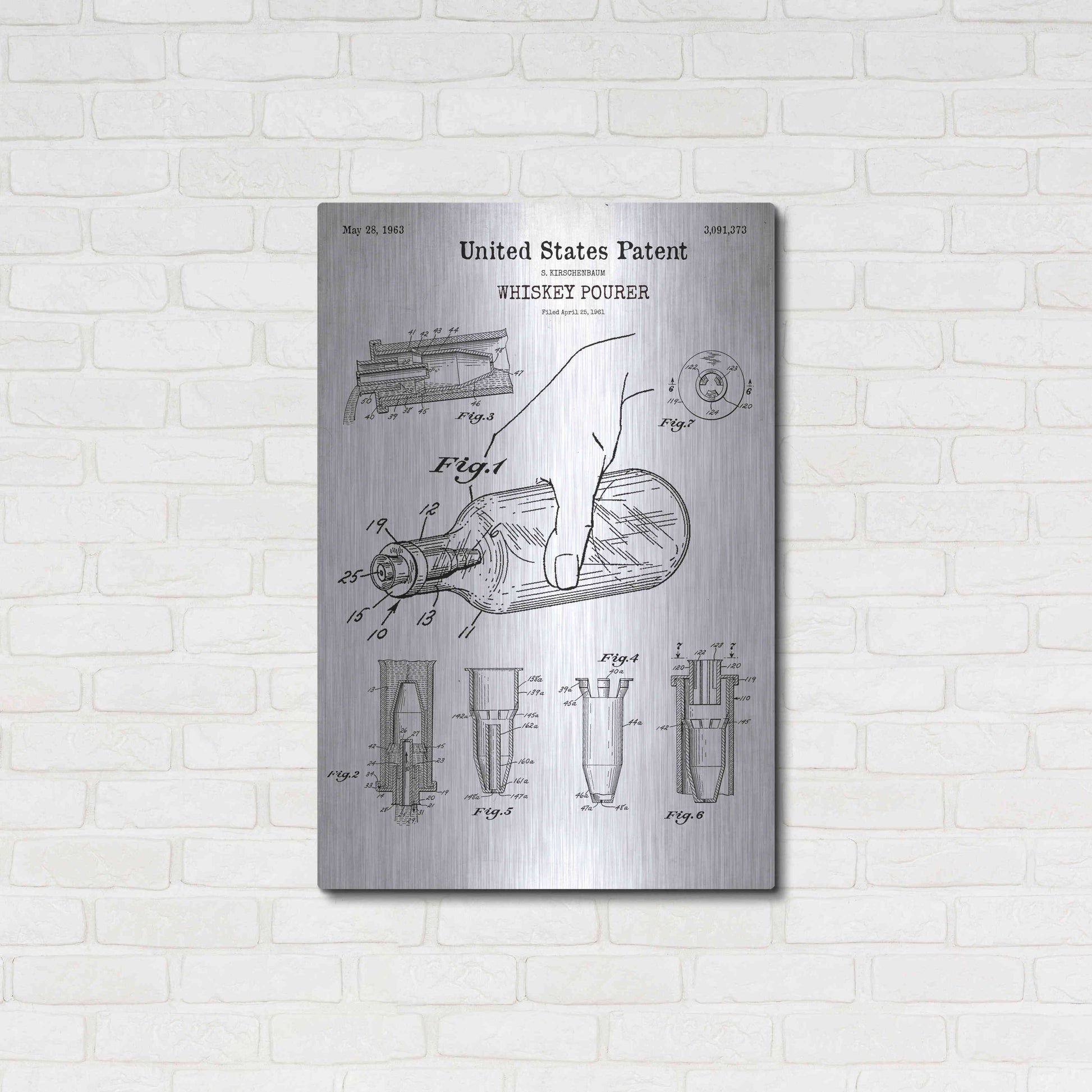 Luxe Metal Art 'Whiskey Pourer Blueprint Patent White' Acrylic Glass Wall Art,24x36