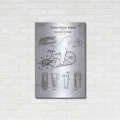 Luxe Metal Art 'Whiskey Pourer Blueprint Patent White' Acrylic Glass Wall Art,24x36