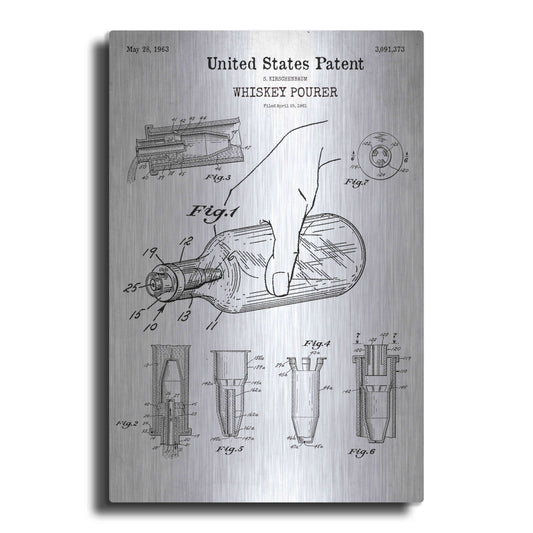 Luxe Metal Art 'Whiskey Pourer Blueprint Patent White' Acrylic Glass Wall Art