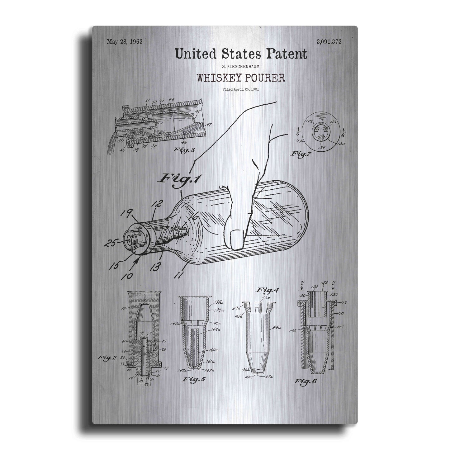 Luxe Metal Art 'Whiskey Pourer Blueprint Patent White' Acrylic Glass Wall Art