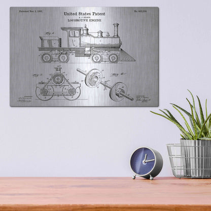 Luxe Metal Art 'Locomotive Engine Blueprint Patent White' Acrylic Glass Wall Art,16x12