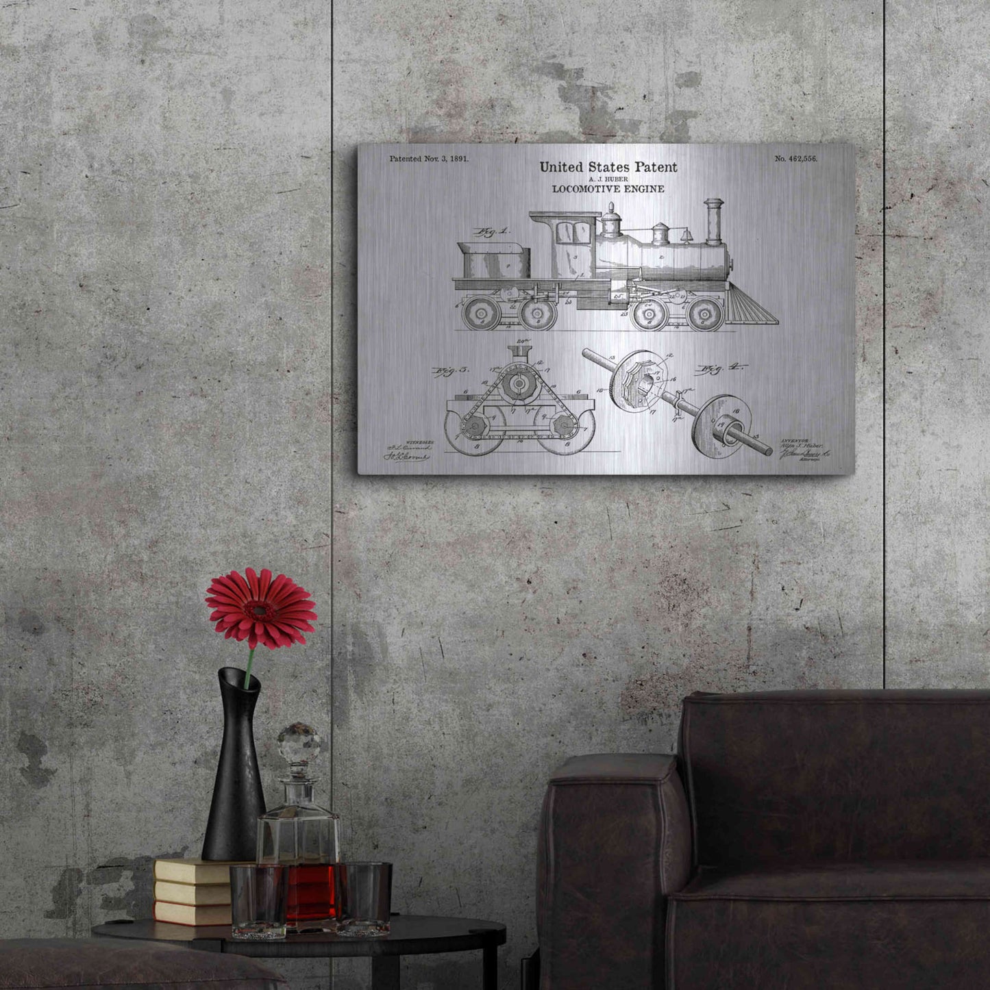 Luxe Metal Art 'Locomotive Engine Blueprint Patent White' Acrylic Glass Wall Art,36x24