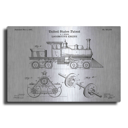 Luxe Metal Art 'Locomotive Engine Blueprint Patent White' Acrylic Glass Wall Art