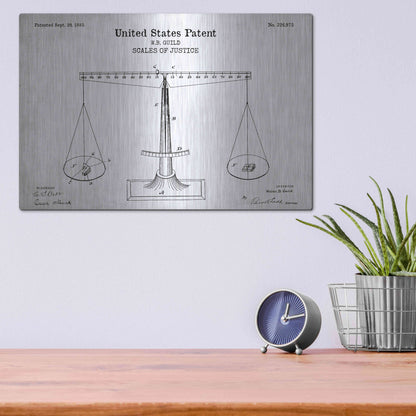 Luxe Metal Art 'Scales of Justice Blueprint Patent White' Acrylic Glass Wall Art,16x12