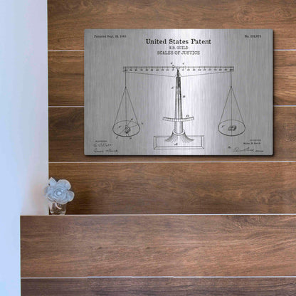 Luxe Metal Art 'Scales of Justice Blueprint Patent White' Acrylic Glass Wall Art,16x12