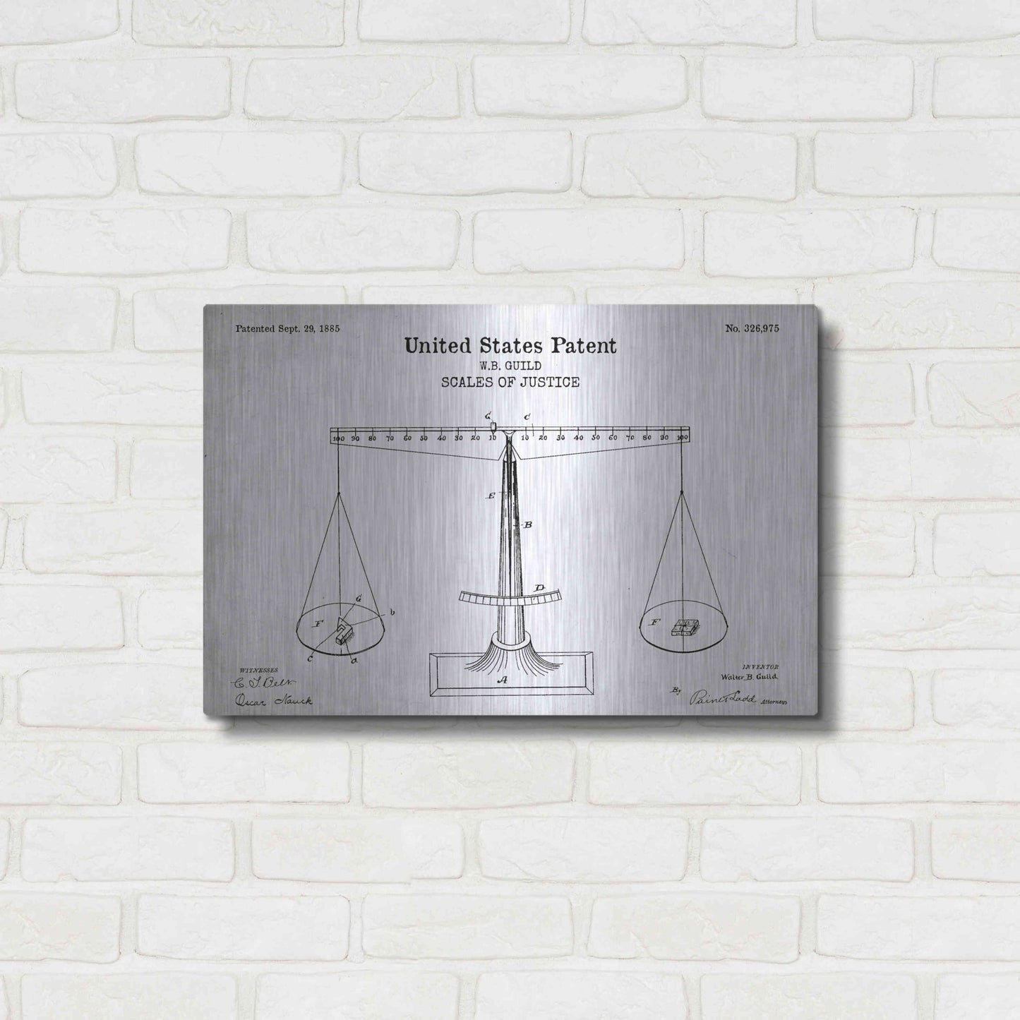 Luxe Metal Art 'Scales of Justice Blueprint Patent White' Acrylic Glass Wall Art,24x16