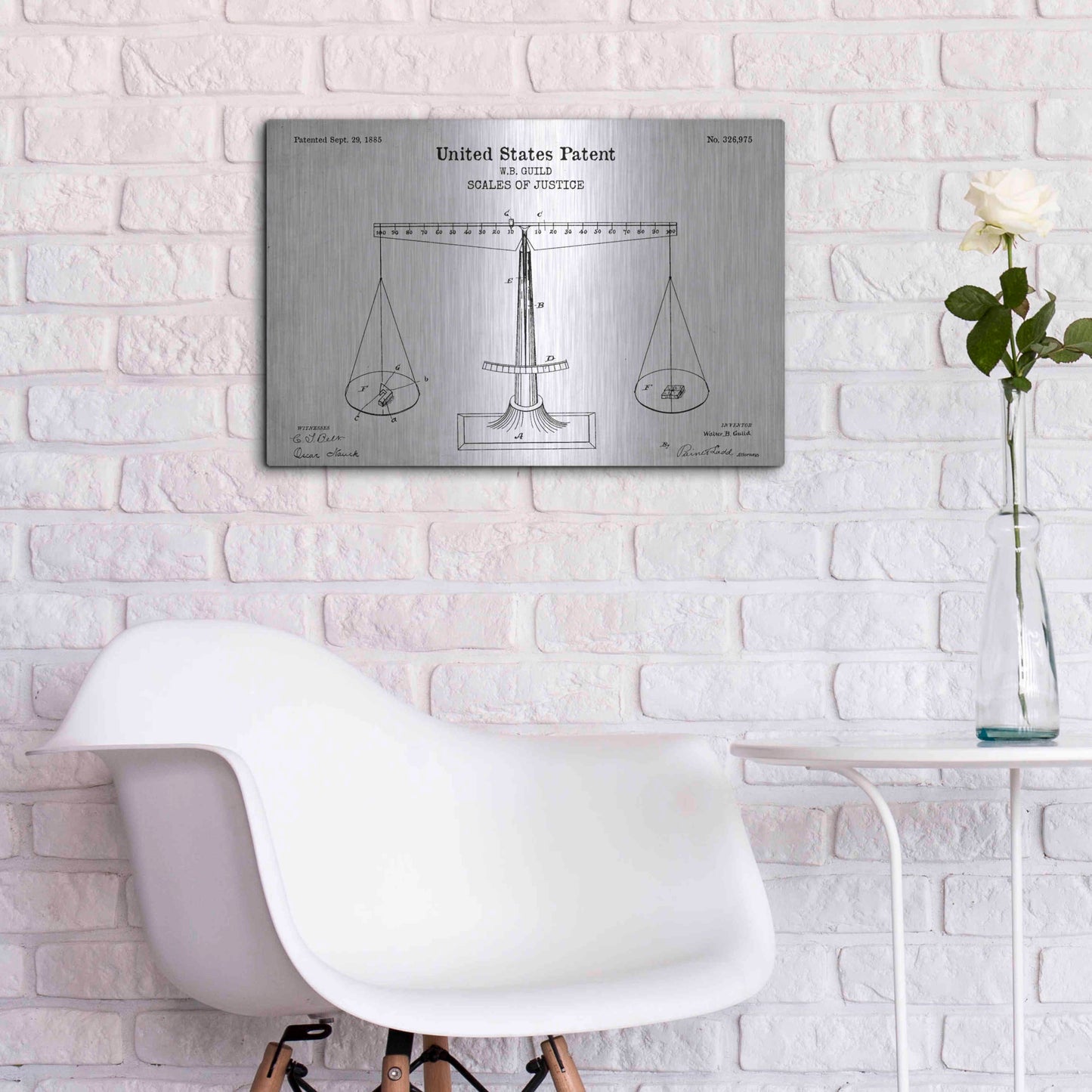 Luxe Metal Art 'Scales of Justice Blueprint Patent White' Acrylic Glass Wall Art,24x16