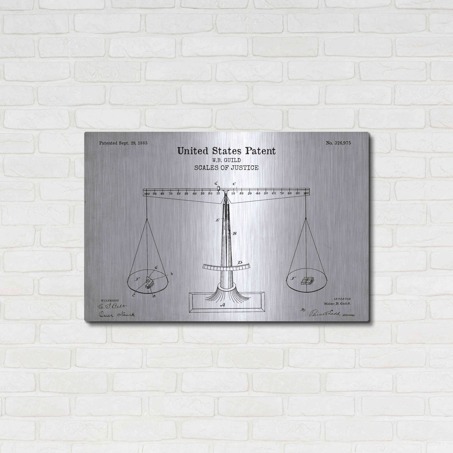 Luxe Metal Art 'Scales of Justice Blueprint Patent White' Acrylic Glass Wall Art,36x24