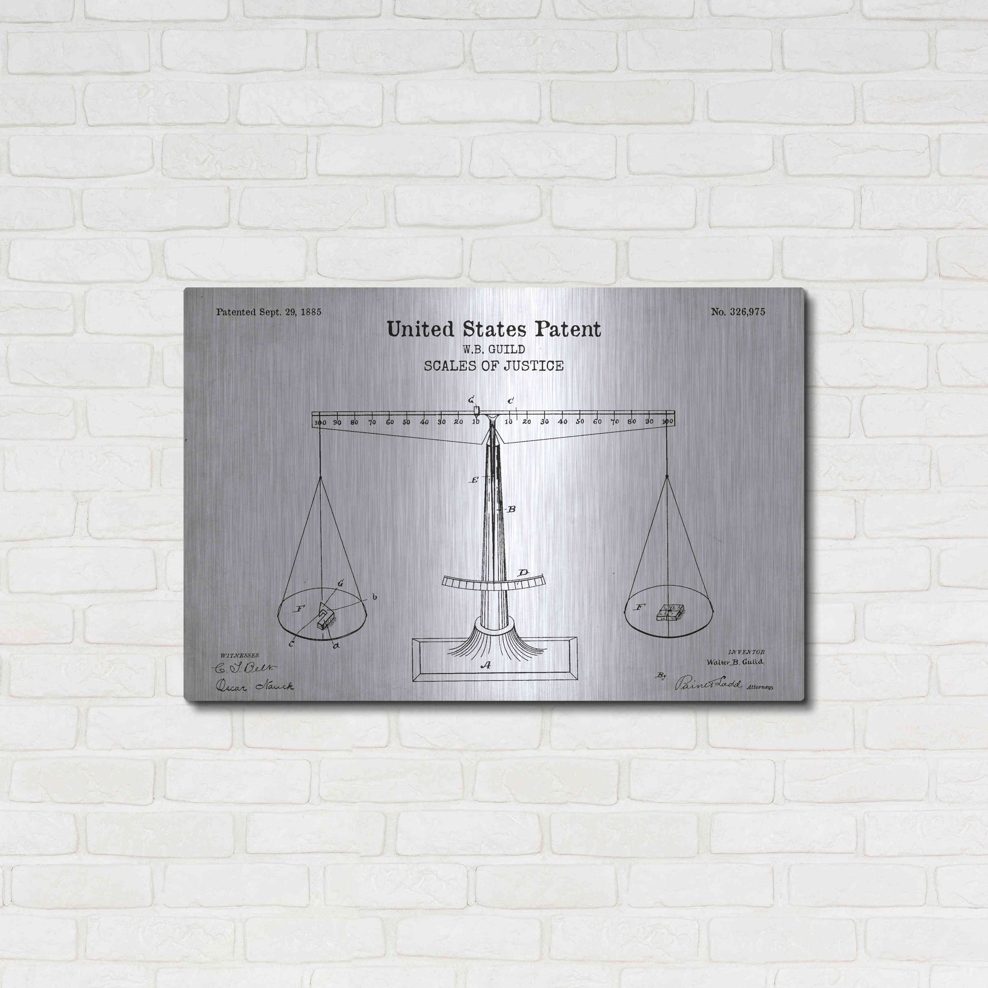 Luxe Metal Art 'Scales of Justice Blueprint Patent White' Acrylic Glass Wall Art,36x24