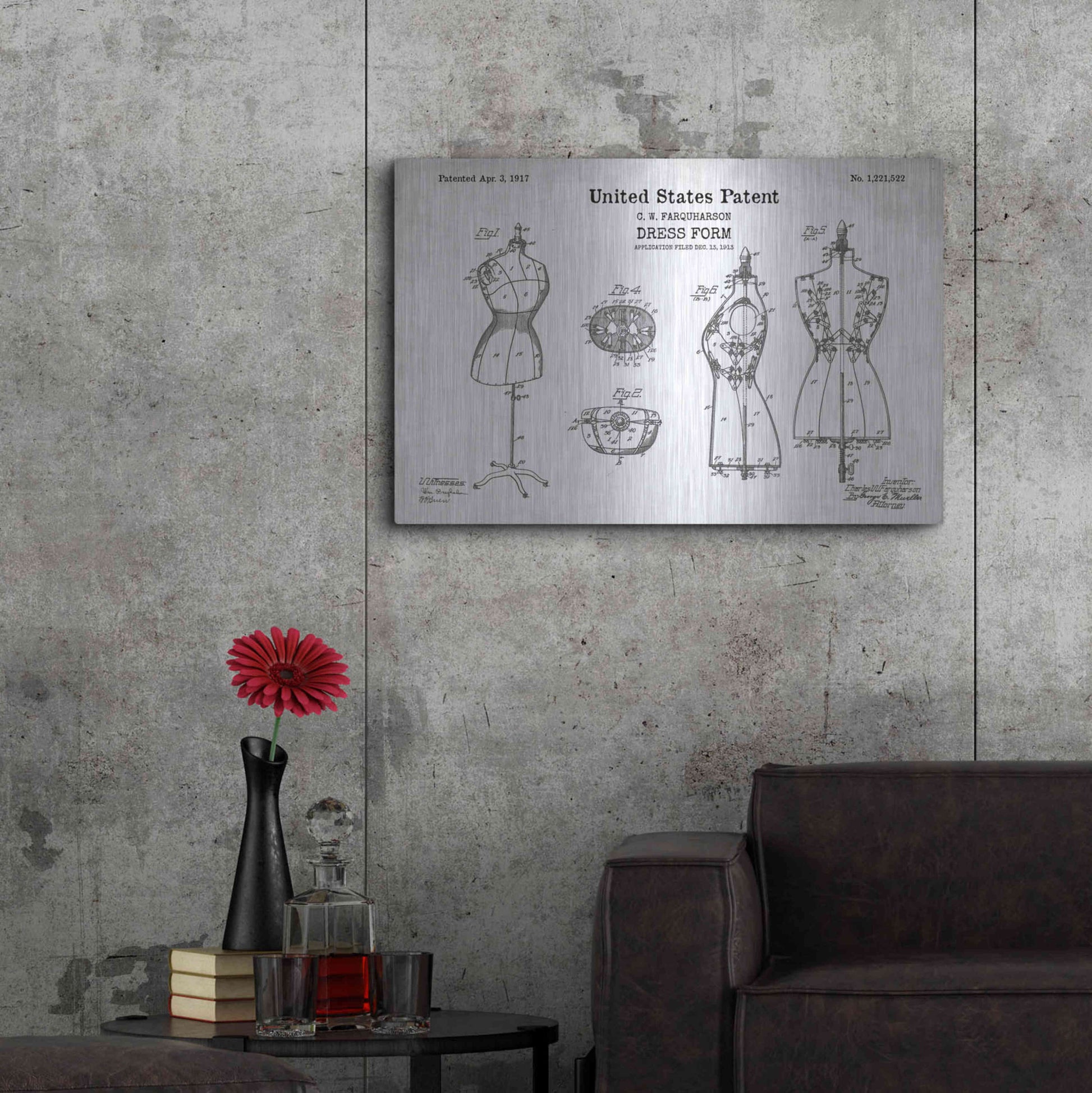 Luxe Metal Art 'Dress Form Blueprint Patent White' Acrylic Glass Wall Art,36x24