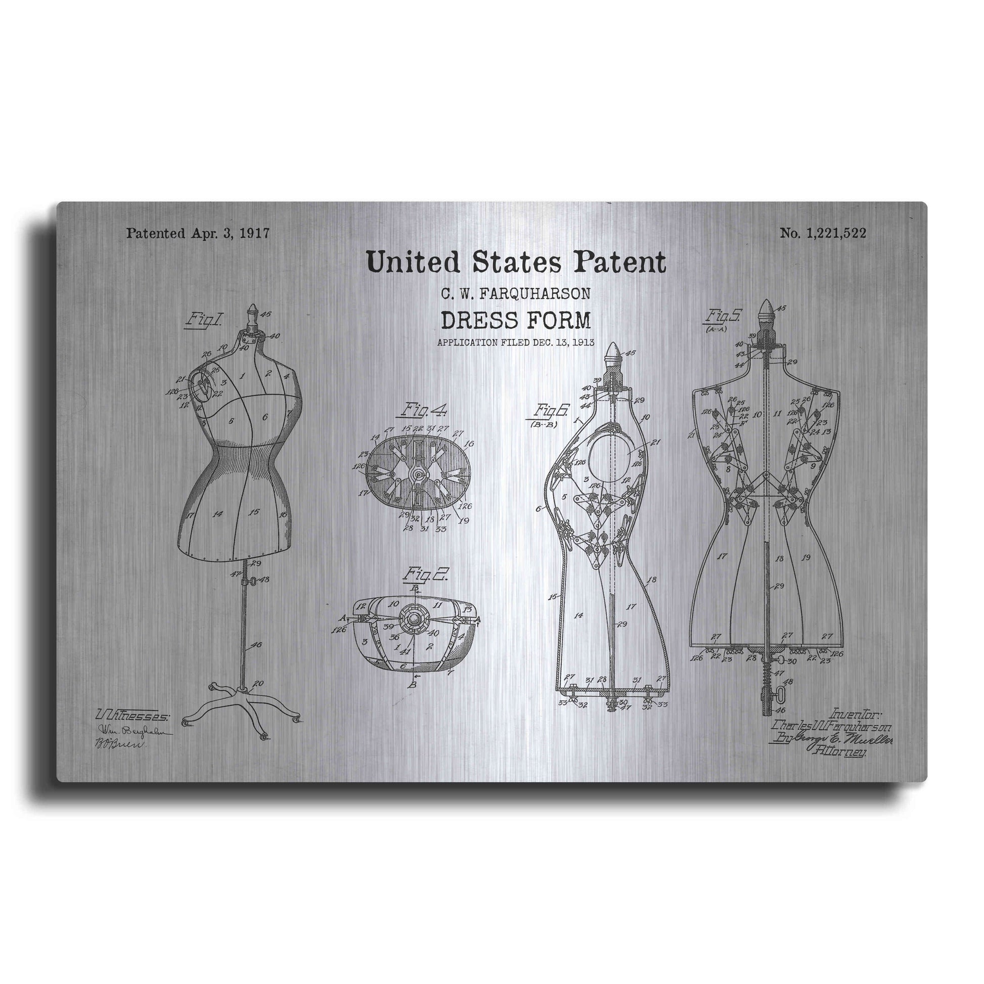 Luxe Metal Art 'Dress Form Blueprint Patent White' Acrylic Glass Wall Art