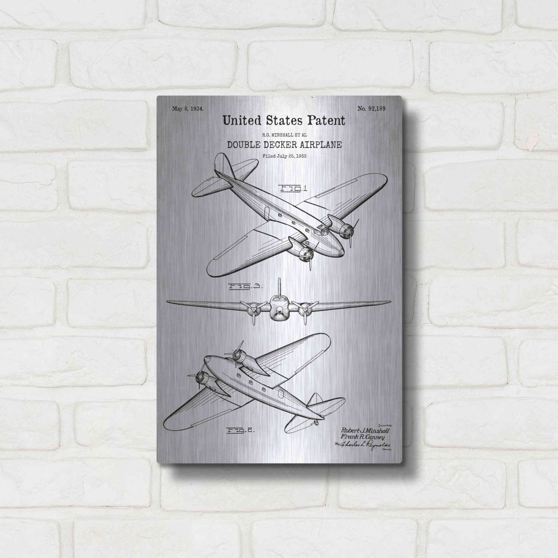 Luxe Metal Art 'Double Decker Airplane Blueprint Patent White' Acrylic Glass Wall Art,12x16