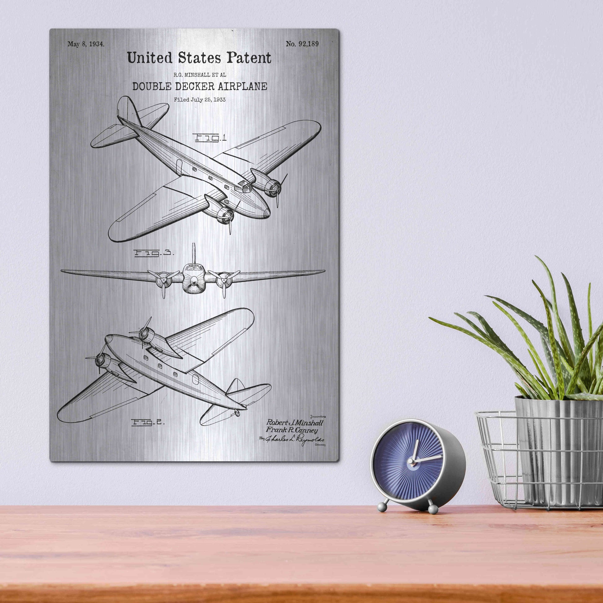 Luxe Metal Art 'Double Decker Airplane Blueprint Patent White' Acrylic Glass Wall Art,12x16