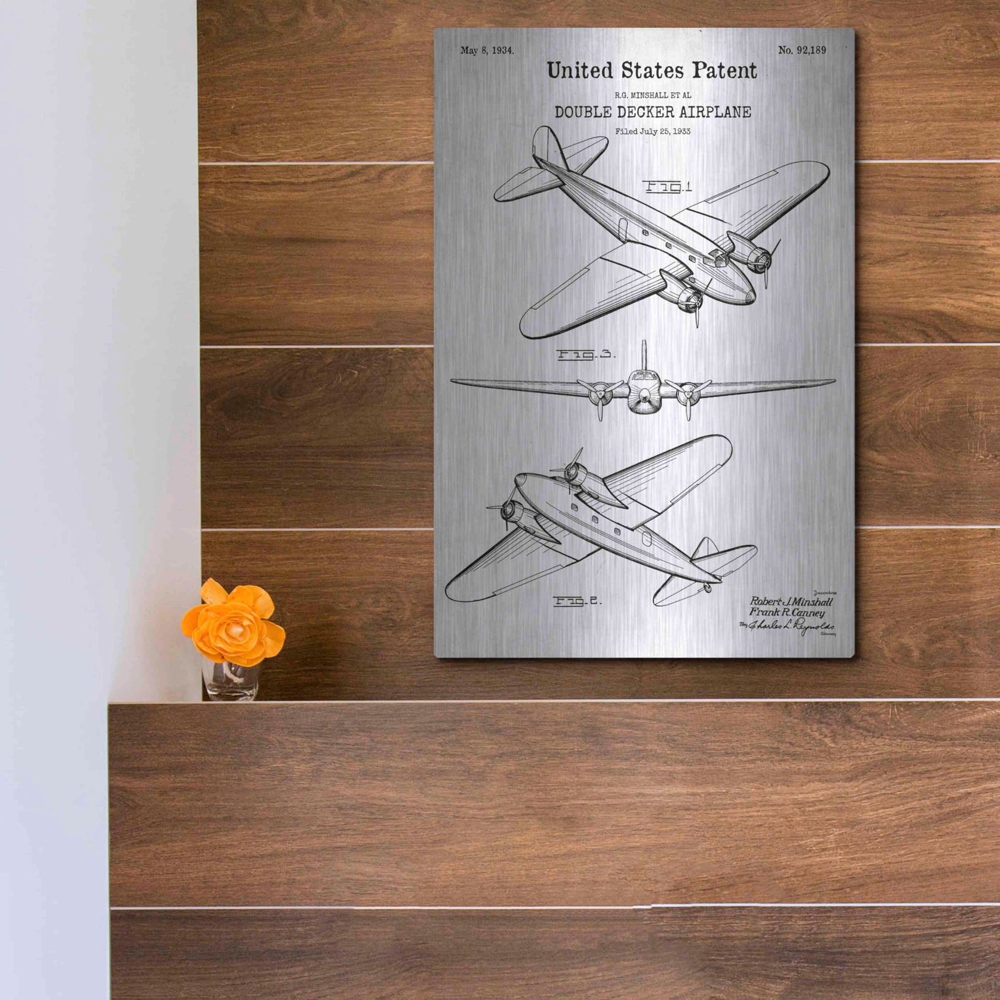 Luxe Metal Art 'Double Decker Airplane Blueprint Patent White' Acrylic Glass Wall Art,12x16