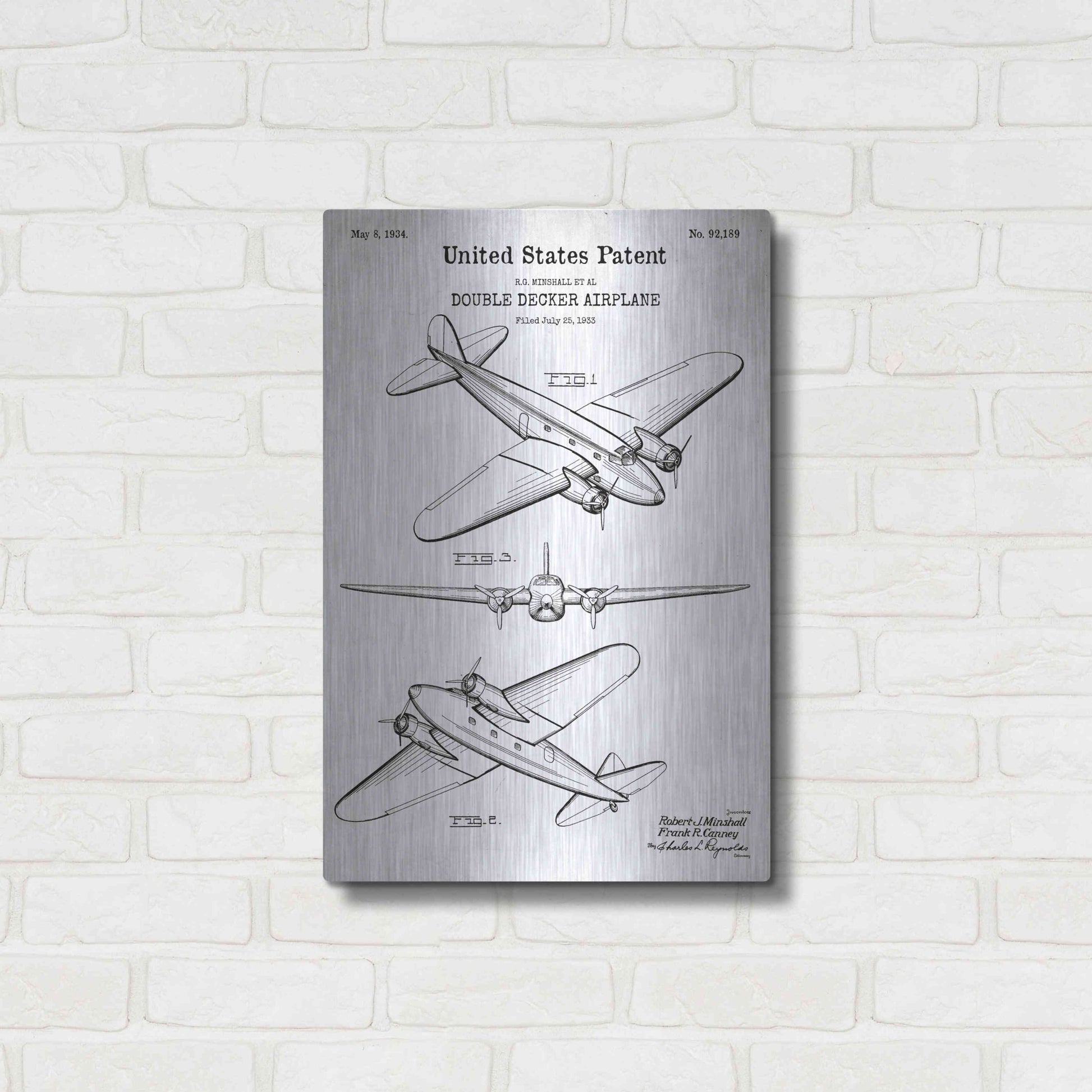 Luxe Metal Art 'Double Decker Airplane Blueprint Patent White' Acrylic Glass Wall Art,16x24