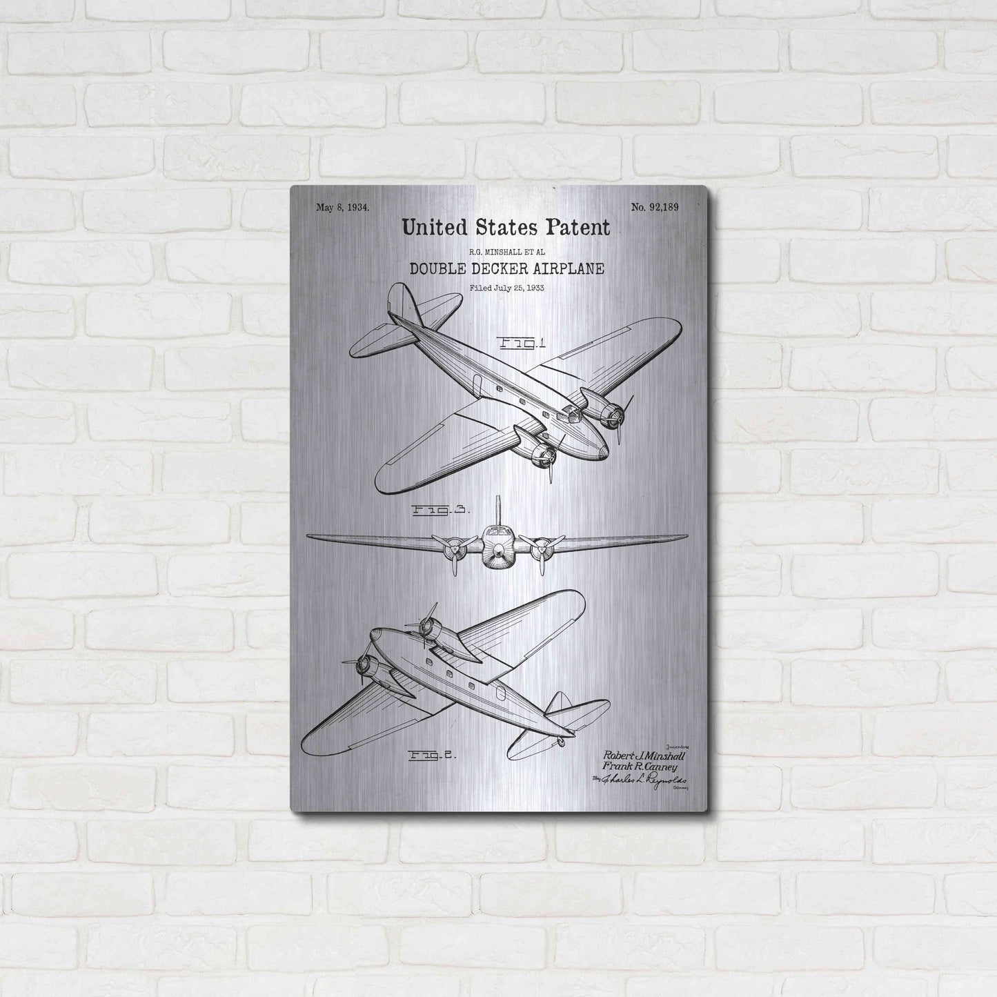 Luxe Metal Art 'Double Decker Airplane Blueprint Patent White' Acrylic Glass Wall Art,24x36