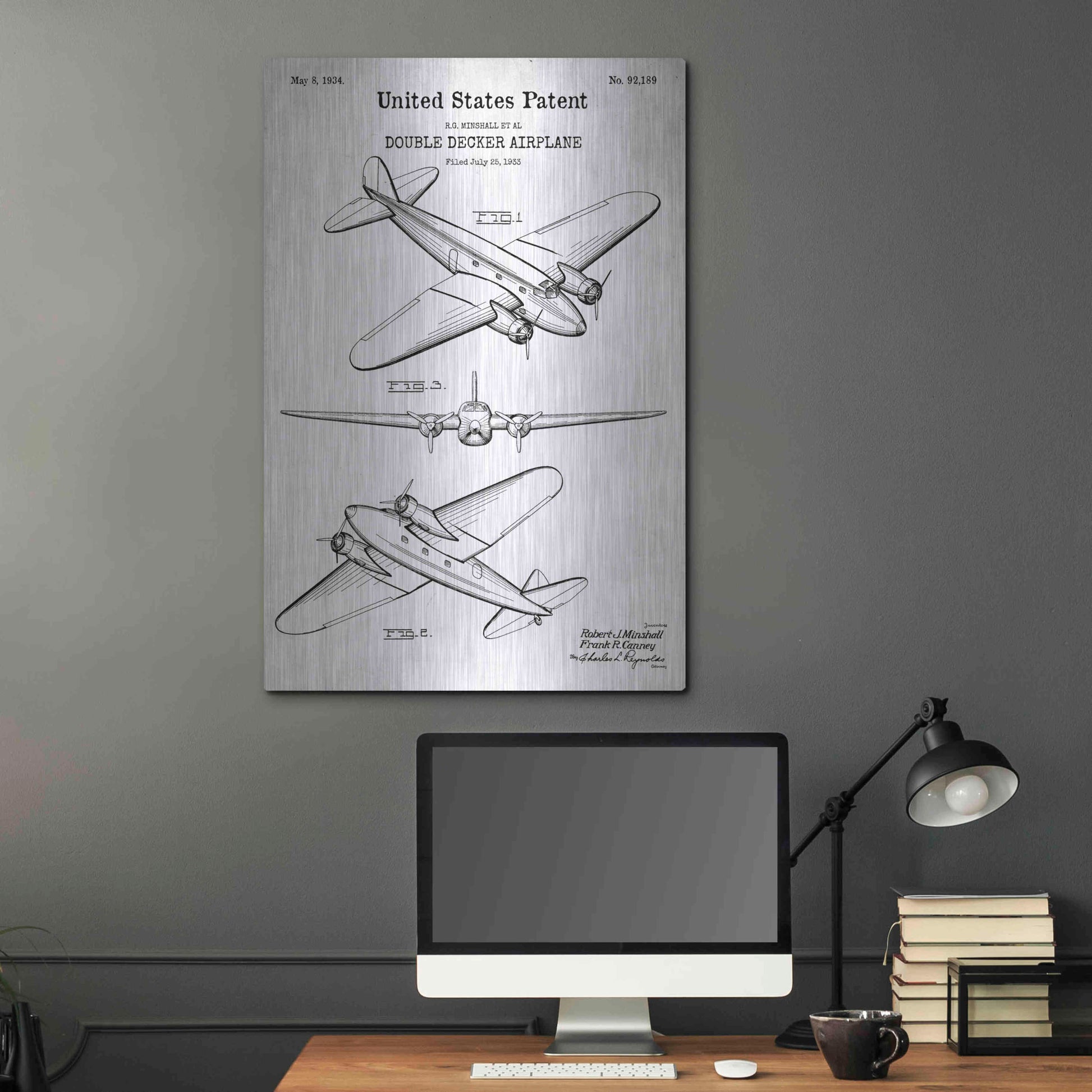 Luxe Metal Art 'Double Decker Airplane Blueprint Patent White' Acrylic Glass Wall Art,24x36