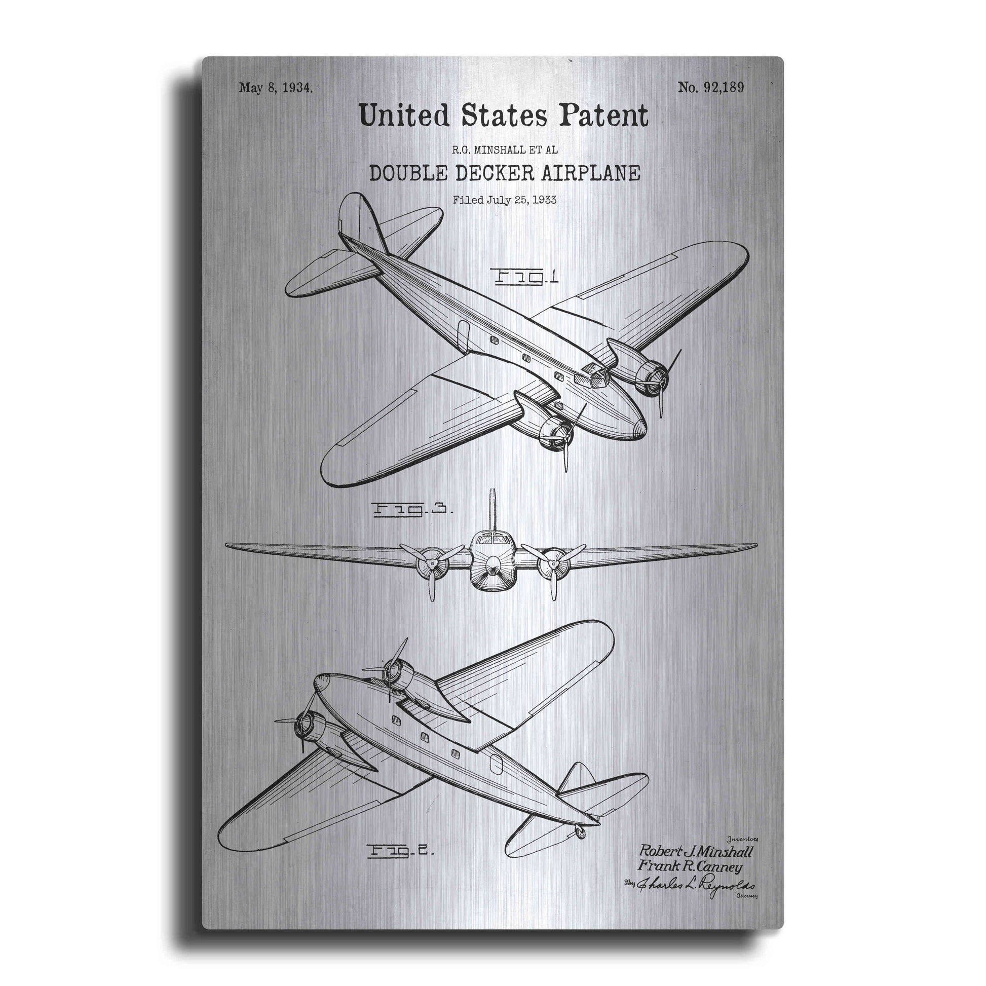 Luxe Metal Art 'Double Decker Airplane Blueprint Patent White' Acrylic Glass Wall Art