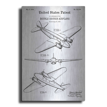 Luxe Metal Art 'Double Decker Airplane Blueprint Patent White' Acrylic Glass Wall Art