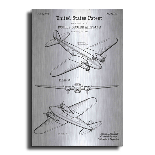 Luxe Metal Art 'Double Decker Airplane Blueprint Patent White' Acrylic Glass Wall Art