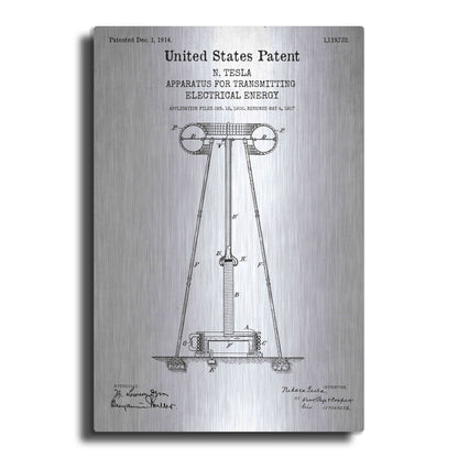 Luxe Metal Art 'Tesla Apparatus for Transmitting Electrical Energy Blueprint Patent White' Acrylic Glass Wall Art