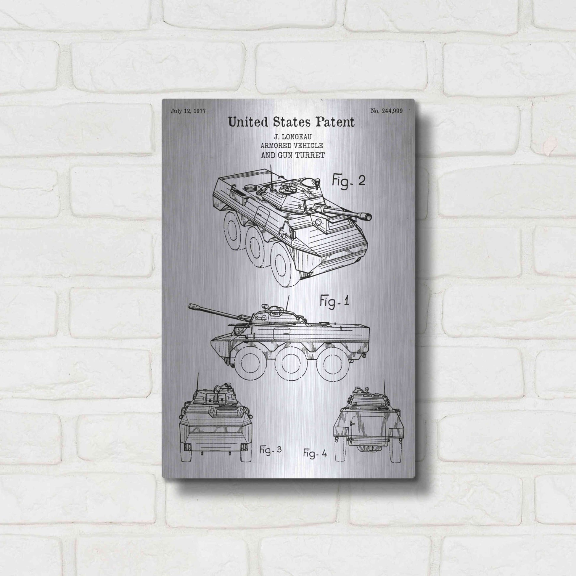 Luxe Metal Art 'Armored Vehicle Blueprint Patent White' Acrylic Glass Wall Art,12x16