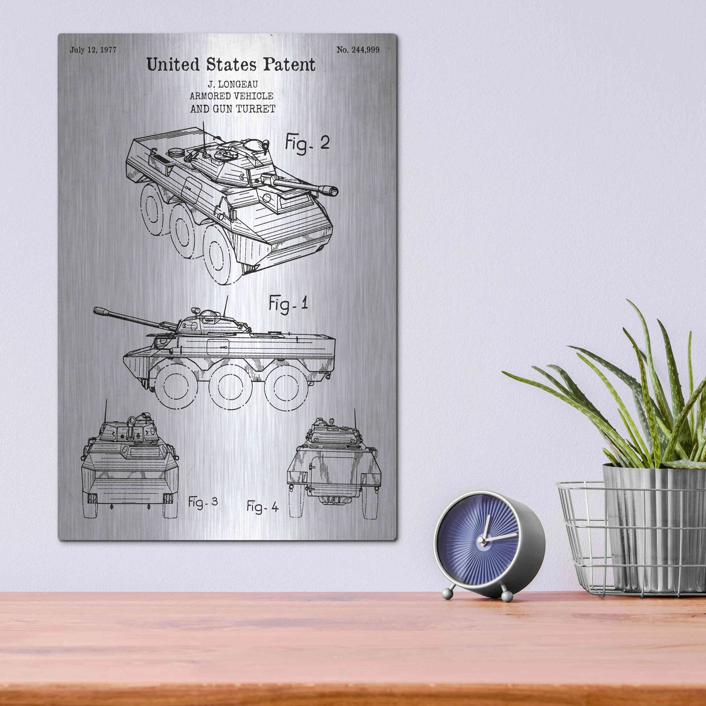 Luxe Metal Art 'Armored Vehicle Blueprint Patent White' Acrylic Glass Wall Art,12x16