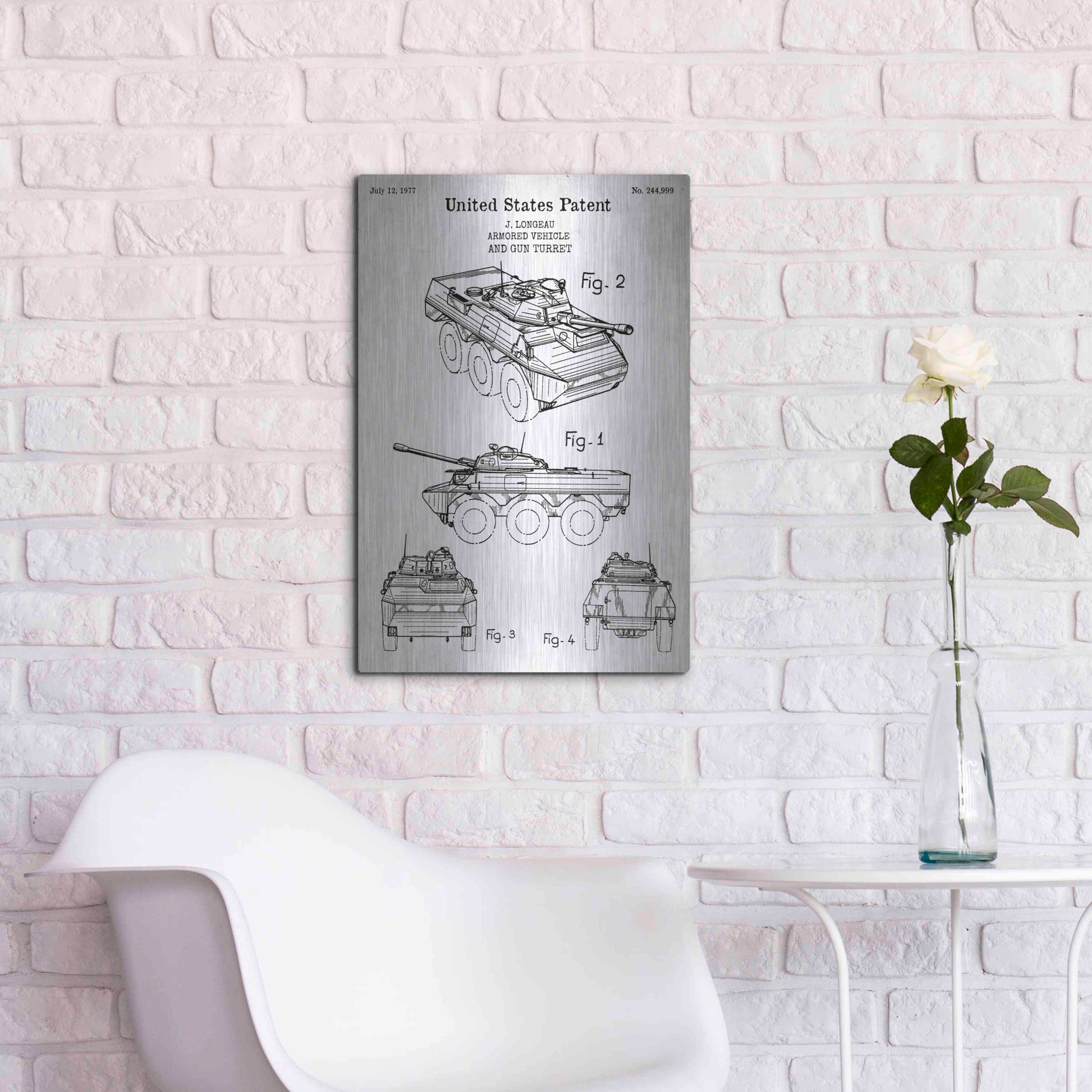 Luxe Metal Art 'Armored Vehicle Blueprint Patent White' Acrylic Glass Wall Art,16x24