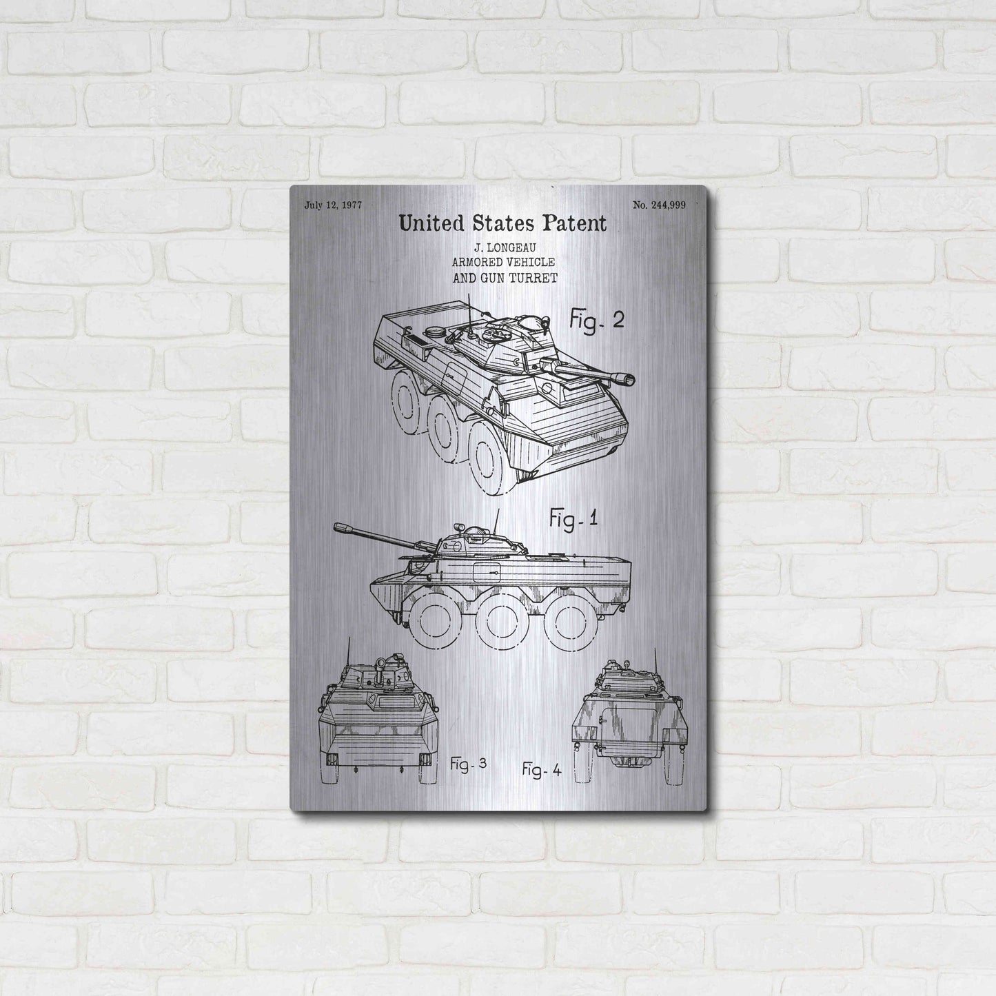 Luxe Metal Art 'Armored Vehicle Blueprint Patent White' Acrylic Glass Wall Art,24x36